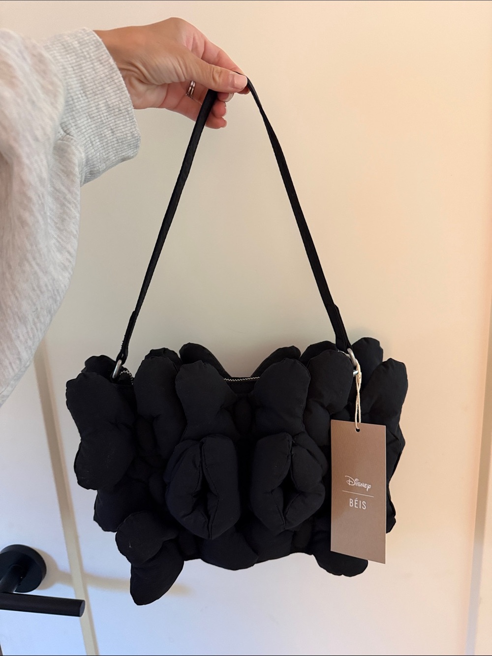 BEIS Disney Black Quilted Puffer Shoulder Bag